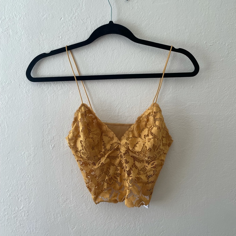 Yellow lace crop top